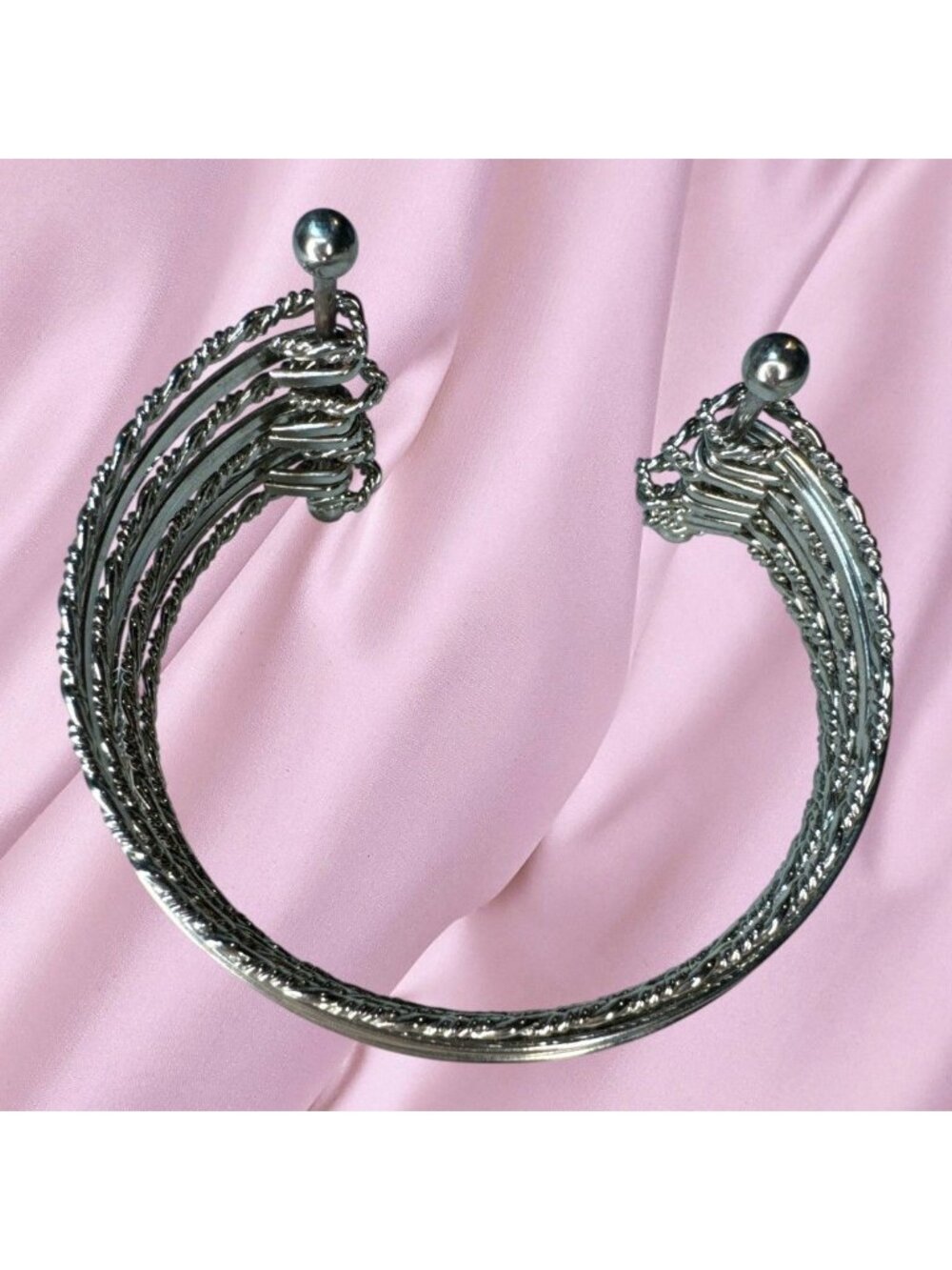 Silver-Tone Twist & Smooth Multi-Bangle Cuff Bracelet - Adjustable Fashion Acces